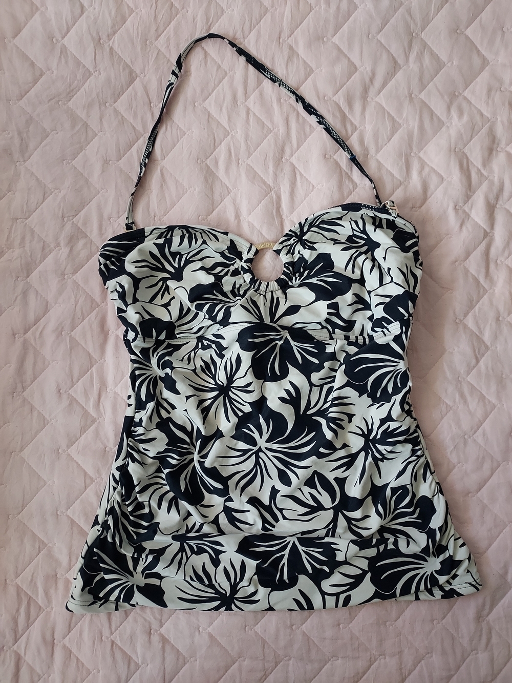 Michael Kors Black and White Floral Halter Tank